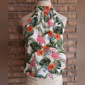 Rachel Zoe Floral Tropical Print Halter Style Top.